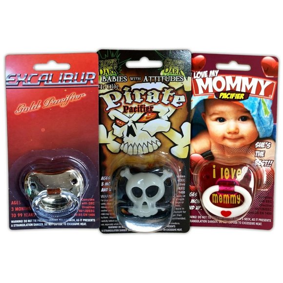 3 Pack Funny Baby Toddler Orthodontic Pacifiers Novelty Joke Gift Set - Picture 1 of 8